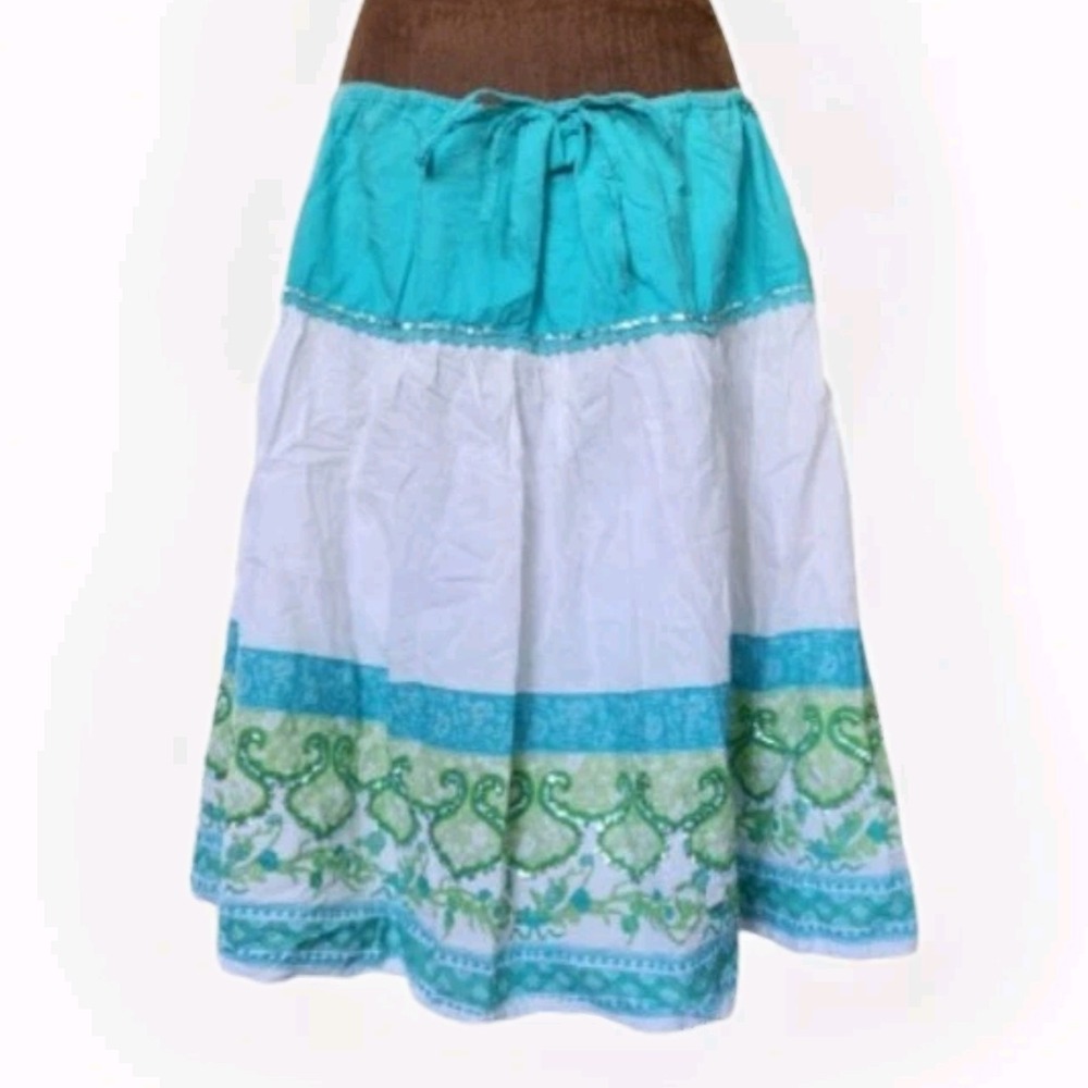 Y2K Style‎ Skirt Low Rise Cotton Sequin Bohemian Fairy Whimsy Size 11 Tie Waist